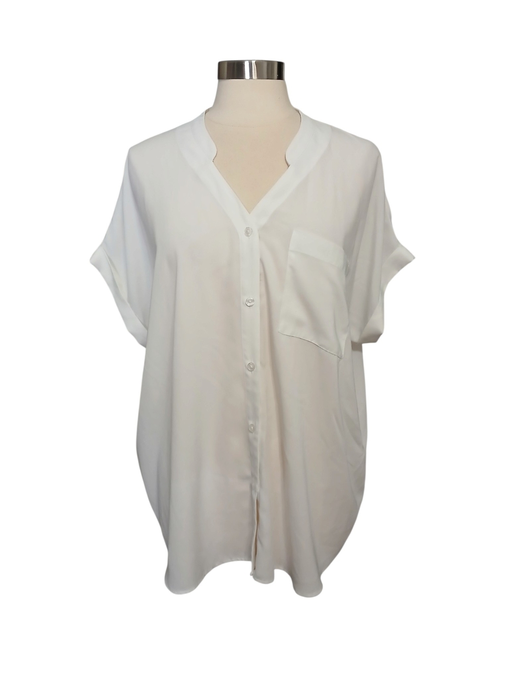 IM NYC Isaac Mizrahi | White Short Sleeve Button-Down Blouse Size XL